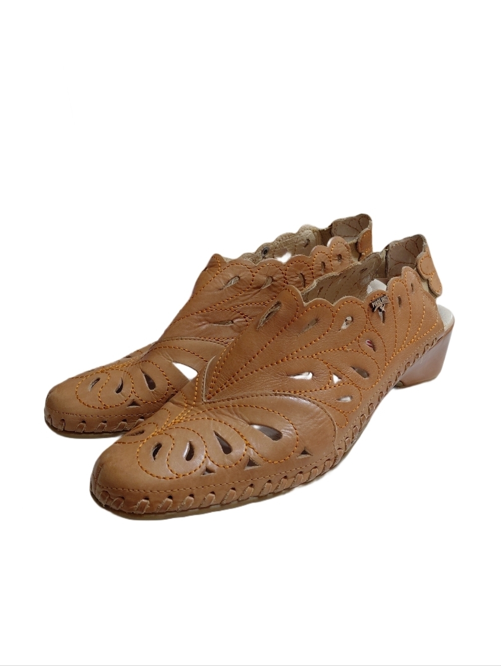 PIKOLINOS Tan Leather Cutout Slingback Clog Sandals Size 6